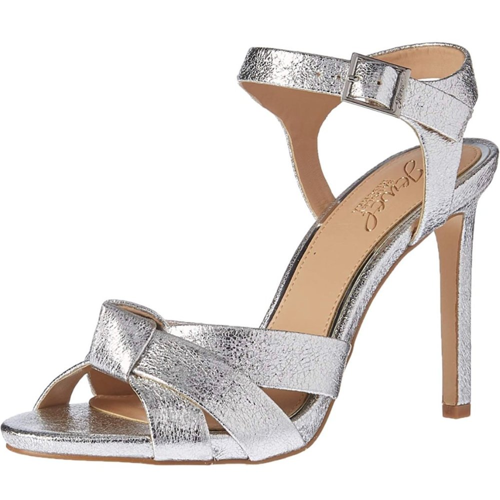 Badgley Mischka Womens Metallic Knotted Richmond High Heels Silver - Size 6.5